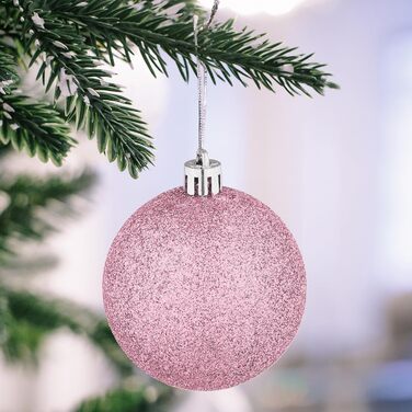 Relaxdays Weihnachtskugeln 72er Set, glitzernd/matt/glänzend, Baumkugeln, Stiefel, Herz, Zapfen, rosa