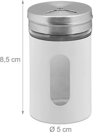 Relaxdays Gewürzstreuer, 12er Set, 3 Streugrade, Gewürze & Kräuter, Gewürzgläser, 90 ml, Glas, Edelstahl, (Weiß/Silber)