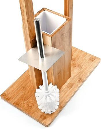 Relaxdays WC Garnitur aus Bambus, HBT: 82 x 36 x 21 cm, Standgarnitur mit Toilettenbürste und Klorollenhalter, Toilettenpapierhalter, natur Single