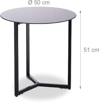 Relaxdays Schwarz Runder Beistelltisch aus Glas und Metall, dekorativer Loungetisch, HxBxT: 51 x 50 x 50 cm, in edlem, Standard