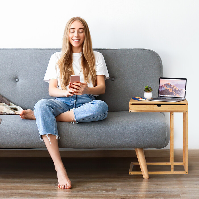 Relaxdays Beistelltisch Bambus mit Schubfach