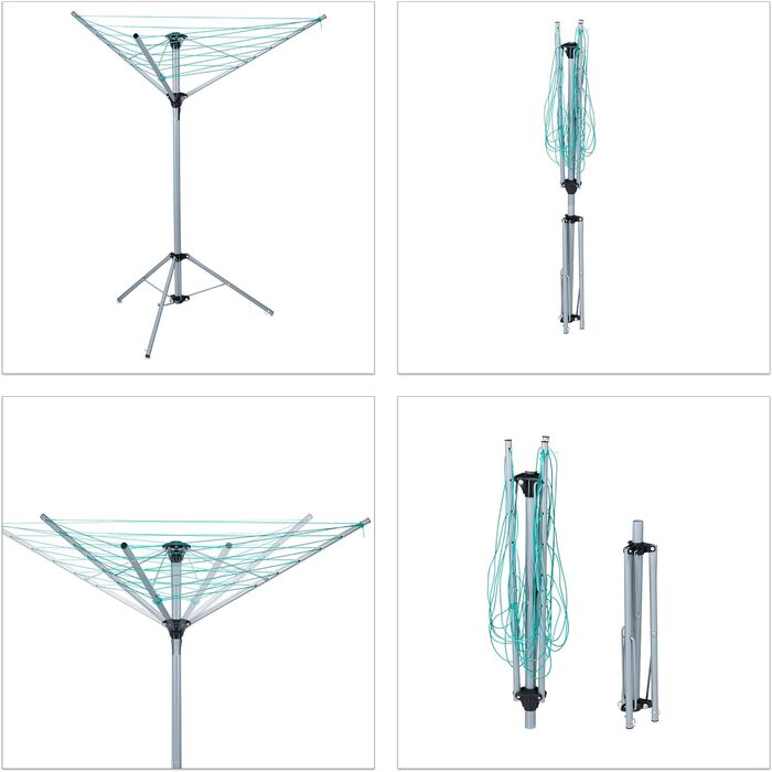 Relaxdays Wäschespinne, 15 m Leine, für Garten & Camping, klappbar, mit Standfuß, Balkon Wäscheschirm H: 140 cm, Silber