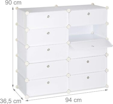 Relaxdays Schuhschrank mit 10 Fächern, Schuhregal groß, Steckregal Kunststoff, DIY, HxBxT ca. 90 x 94 x 37 cm, weiß