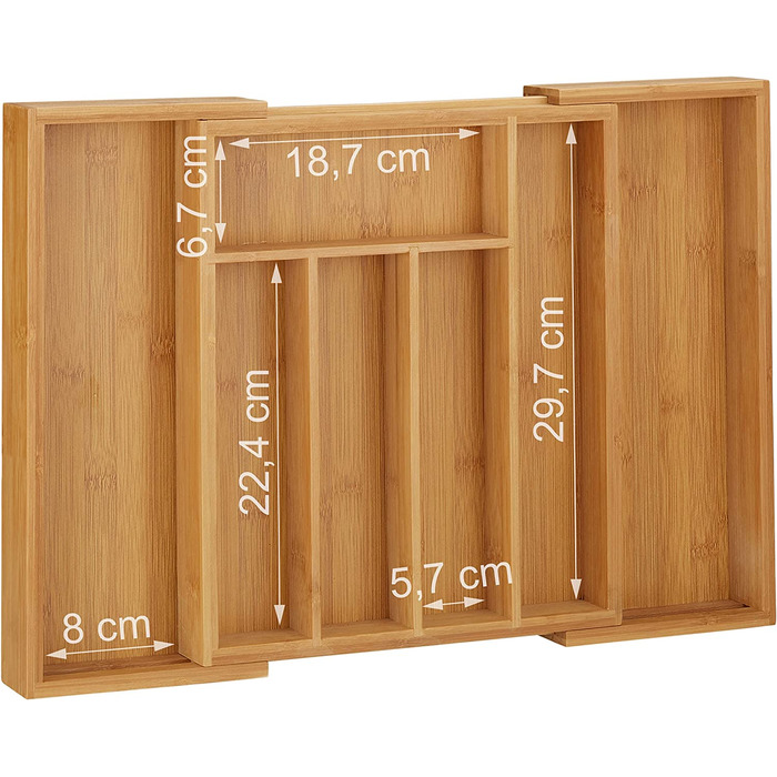 Relaxdays Besteckkasten Bambus, ausziehbarer Besteckeinsatz als Küchenorganizer, Schubladeneinsatz 33,5x29-48x5 cm, natur