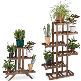 Relaxdays 2X Pflanzentreppe Set, Blumentreppe, Blumenregal, 5 Böden, Holz
