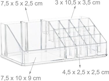 Relaxdays Make Up Organizer klein, 2-teilige Schminkaufbewahrung mit Schubladen, stapelbares Kosmetikregal,  1 Stück (Transparent)