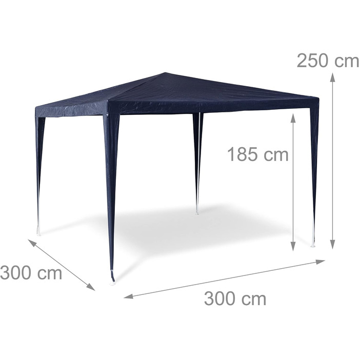 Relaxdays Pavillon Zelt HBT: 2,5 x 3 x 3 m Gartenpavillon mit quadratischer Fläche und Dach aus 100% PE Partyzelt für Festival oder Feier Pavilion mit Stahlgestell Pavillion, (Blau)
