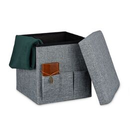 Relaxdays Faltbarer Sitzhocker mit Taschen Leinen
