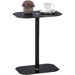 Relaxdays Beistelltisch, Glas & Stahl, HxBxT: 54,5 x 44,5 x 29,5cm, Sofatisch für Wohnzimmer, abgerundete Ecken, schwarz