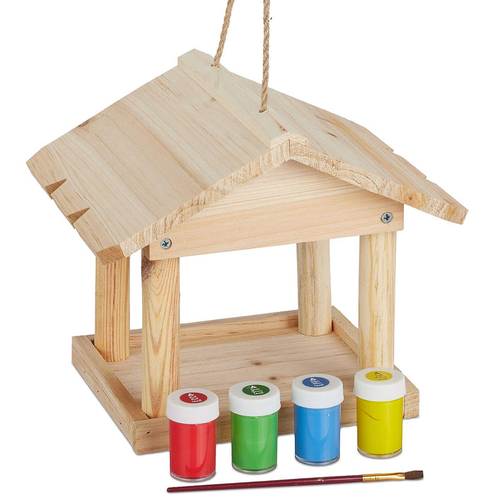 Relaxdays Vogelhaus, unbehandeltes Holz, kleines Vogelfutterhaus (60 Zeichen)
