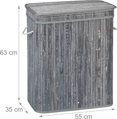 Relaxdays Wäschekorb Bambus, rechteckiger Wäschesortierer, 2 Fächer, Klappdeckel, faltbar, 95 l, (Grau)