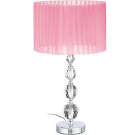 Relaxdays Tischlampe, Nachttischlampe im Kristalldesign, HxD: 54 x 29,5 cm, E27 Fassung, Tischleuchte mit Schirm, rosa