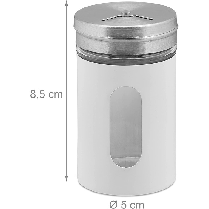 Relaxdays Gewürzstreuer, 12er Set, 3 Streugrade, Gewürze & Kräuter, Gewürzgläser, 90 ml, Glas, Edelstahl, (Weiß/Silber)