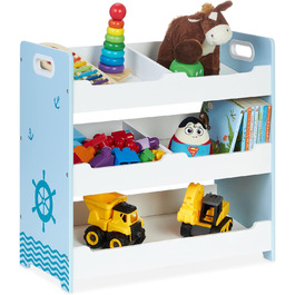 Relaxdays Kinderregal, HBT: 60 x 62,5 x 30 cm, 5 Fächer, MDF, Aufbewahrungsregal Kinderzimmer, Spielzeugregal, weiß/blau, L, Large