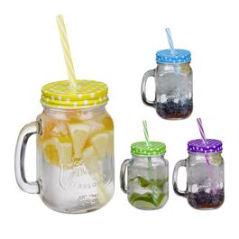 Relaxdays Bunte Trinkgläser mit Deckel 4er Set