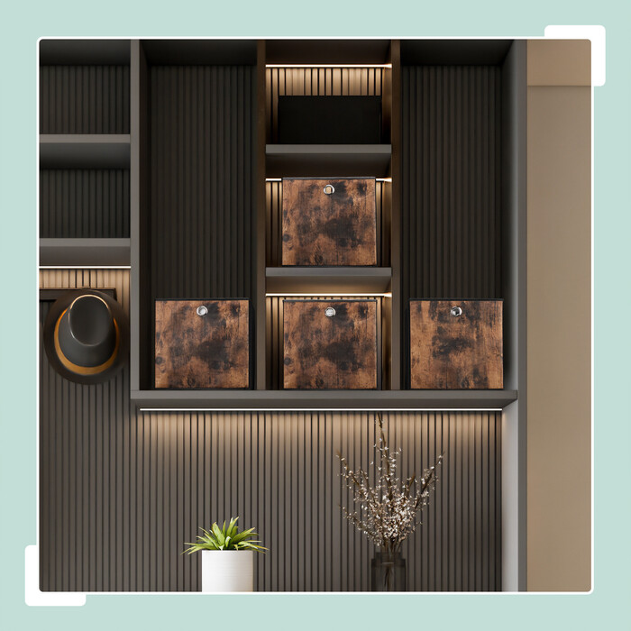Relaxdays Stoff Aufbewahrungsbox Holzoptik 6er Set