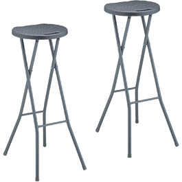 Relaxdays Barhocker 2er Set, Rattan-Optik, klappbar, Kunststoff/Stahl, 80x34x45 cm, grau