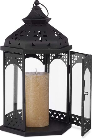Relaxdays 3er Laternen Set, Deko Laternen für draußen & drinnen, 3 Größen, vintage, Retro Windlicht für Kerzen, schwarz