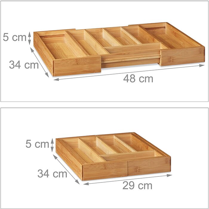 Relaxdays Besteckkasten Bambus, ausziehbarer Besteckeinsatz als Küchenorganizer, Schubladeneinsatz 33,5x29-48x5 cm, natur (Bundle mit Besteckkasten,5 x 25,5 x 35,5 cm)