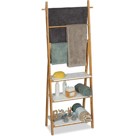 Relaxdays Handtuchhalter Regal, Badständer mit Regalablagen & Handtuchstangen, 150x50x30cm, Bambus/MDF