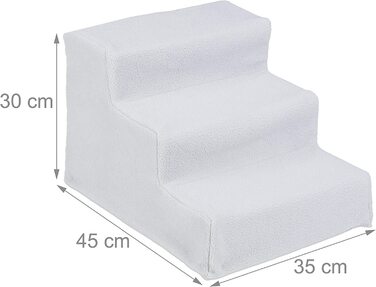 Relaxdays Hundetreppe 3 Stufen, kleine & große Hunde, Bett & Couch, Stoffbezug, Tiertreppe innen, HBT: 30x35x45 cm, weiß weiß 30x35x45 cm (1er Pack)