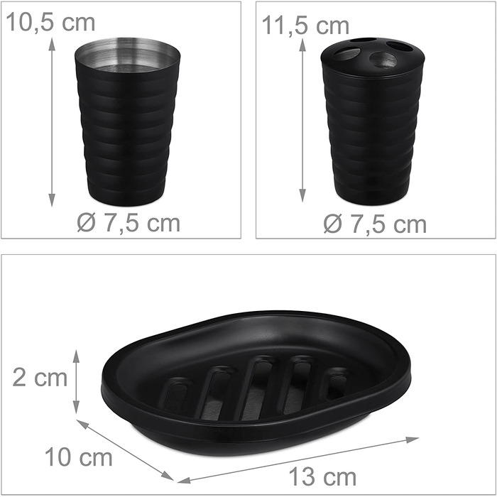 Relaxdays Badezimmer Set, 5-teilig, Badaccessoires Edelstahl matt, komplette Badezimmerausstattung, modern, schwarz 10038861