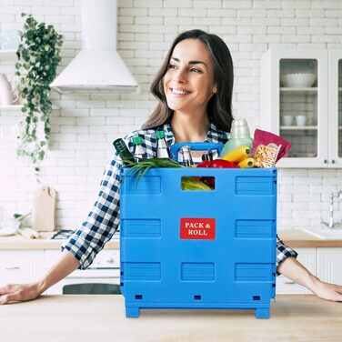 Relaxdays Einkaufstrolley, Klapptrolley, 35 kg, faltbar, Rolltrolley (Blau)