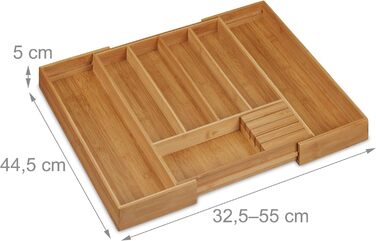 Relaxdays Bambus Besteckkasten, ausziehbar, HBT 5x55x44 cm
