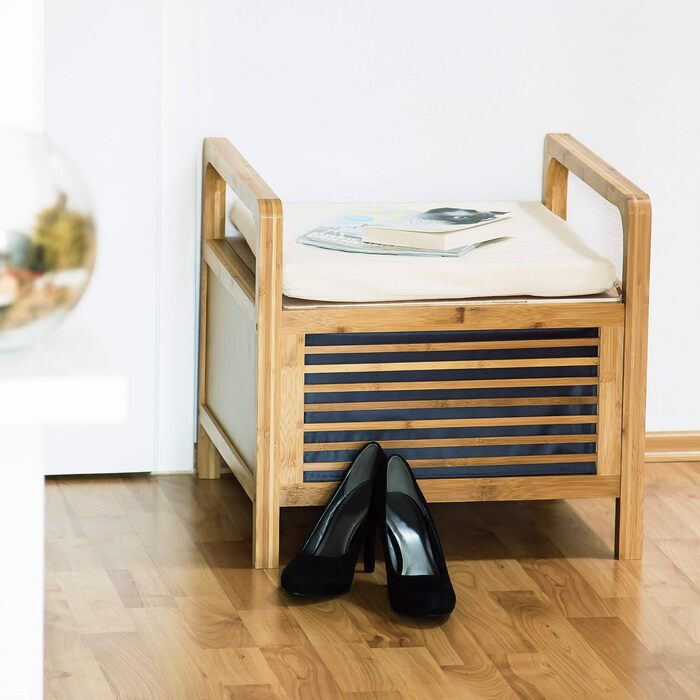 Relaxdays Sitzhocker mit Stauraum, Bambus, 46x50,5x50 cm, natur