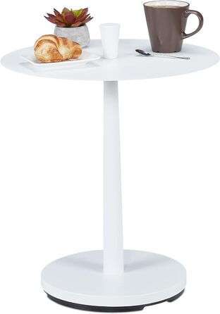 Relaxdays Beistelltisch, Stahl, Holz, HxD: 56 x 45 cm, runder Wohnzimmertisch, massiv, moderner Metalltisch, weiß