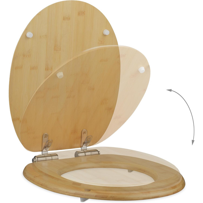 Relaxdays Toilettendeckel mit Absenkautomatik & Quick Release, 37,5 x 43,5 cm, Bambus, Montage von Oben, oval, Natur