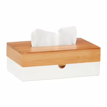 Relaxdays Weiße Tücherbox mit Bambus-Deckel