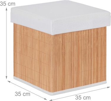 Relaxdays Sitzhocker mit Stauraum, faltbar, 35x35x35 cm, Bambus, natur/weiß