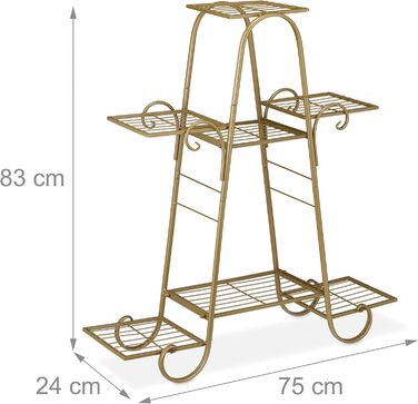 Relaxdays Blumentreppe Metall, Vintage, 83x75x24 cm, 7 Ablagen, gold