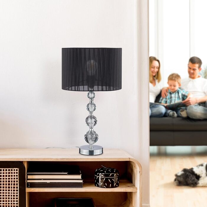 Relaxdays Tischlampe, Nachttischlampe im Kristalldesign, HxD 54 x 29,5 cm, E27 Fassung, Tischleuchte mit Schirm, schwarz