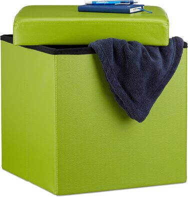 Relaxdays Sitzhocker, Leder, 38x38x38 cm, Grün