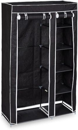 Relaxdays 1 x Stoffschrank, mit Kleiderstange & 5 Fächern, HBT: 174 x 107 x 42,5 cm, Stabiler Faltschrank mit Bezug, schwarz