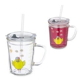 Relaxdays 2er Set Kindergläser mit Kükenmotiv