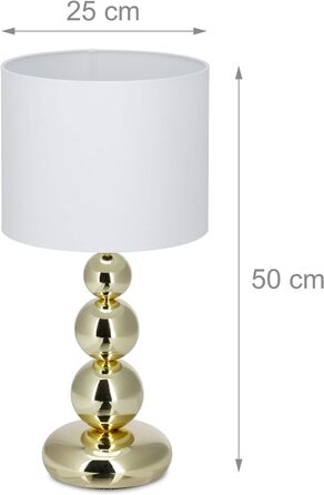 Relaxdays, weiß, runder Lampenschirm, originelles Design, E27, Nachttischlampe, HxD: 50 x 25 cm, Tischlampe Kugeln Gold