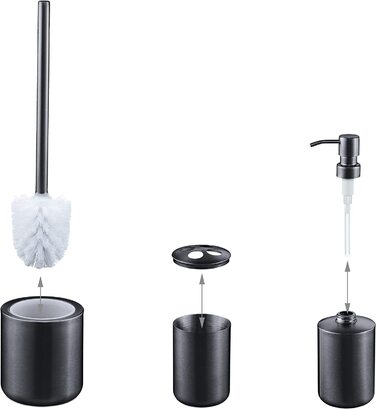 Relaxdays Badezimmer Set, 5-TLG., Badaccessoires Edelstahl gebürstet, komplette Badezimmerausstattung, modern, anthrazit