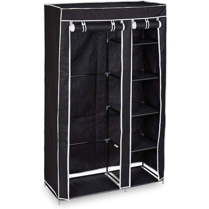Relaxdays Stoffschrank, mit Kleiderstange & 5 Fächern, HBT: 174 x 107 x 42,5 cm, stabiler Faltschrank mit Bezug, schwarz