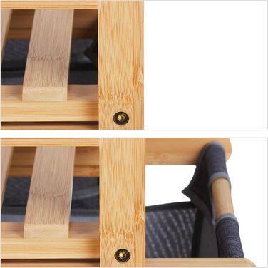 Relaxdays Wäschekorb Bambus, 2 Fächer, ausziehbar, 60L, Natur, 1 Stück (Grau)