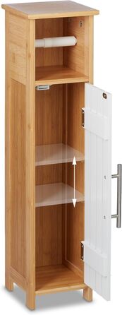 Relaxdays Toilettenpapierhalter stehend, Badezimmeregal HBT: 71x18x20 cm, MDF & Bambus, WC Papier Schrank, braun/weiß