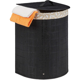 Relaxdays Wäschekorb Bambus, 30 l, faltbar, halbrund, mit Deckel, für Bad & Schlafzimmer, Schwarz
