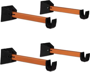 Relaxdays 4er Set Fahrrad Wandhalterung, Fahrradaufhängung, Fahrradwandhalter, Wand, HxBxT: 9,5 x 36 x 9,5 cm, orange-schwarz