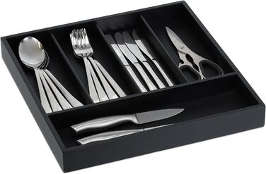 Relaxdays Besteckkasten, 5 Fächer, HBT: 4x34x33,5cm, Bambus, schwarz