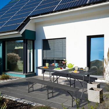 Relaxdays Gartentisch in grauer Rattan-Optik