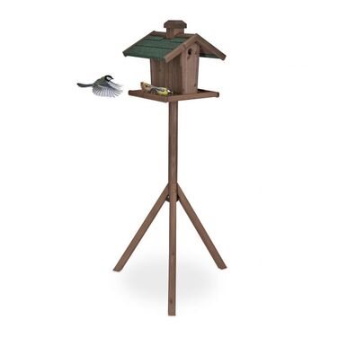 Relaxdays Braunes Vogelfutterhaus mit Ständer