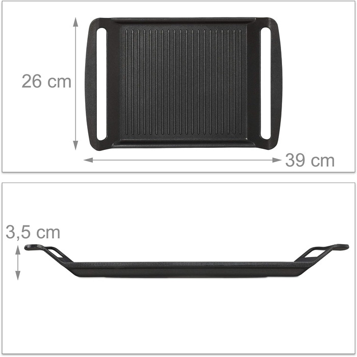 Relaxdays Grillplatte, Gas- & Elektroherd, Fleisch Gemüse Fisch grillen, Antihaft Grillpfanne, anthrazit, 3.7 x 26 x 39 cm