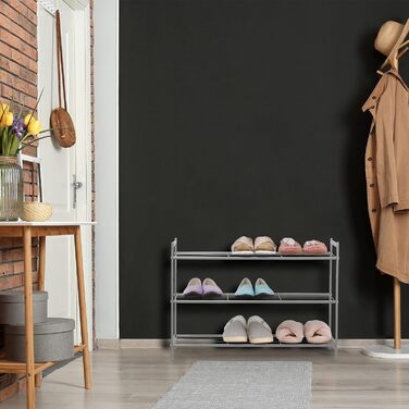 Relaxdays Metall Schuhregal, 3 Ebenen, erweiterbar, Flur Schuhgestell HBT 50 x 70 x 26 cm, 9 Paar Schuhe, offen, (Silber)